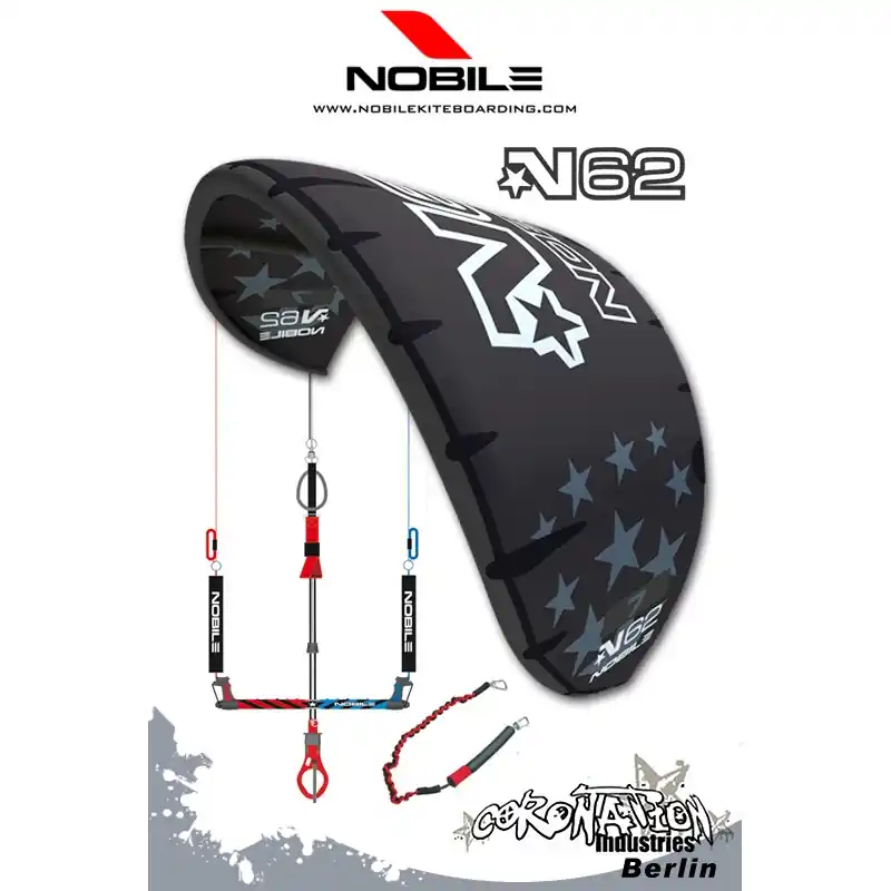 Jetzt Kaufen Nobile Kite N62 2009 9qm Black/Black Komplett mit 4 Leiner Bar