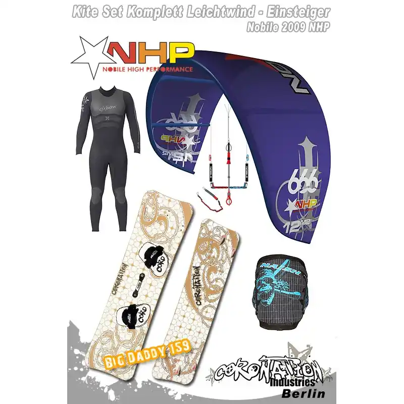 Kitesurf Set Komplett Leichtwind-Einsteiger Nobile 2009 NHP 10qm Knallerangebot