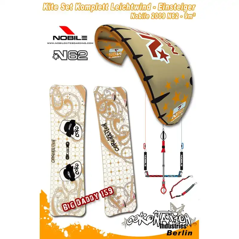 Kitesurf Set Leichtwind-Einsteiger Nobile 2009 N62 9qm - gold Markenprodukt