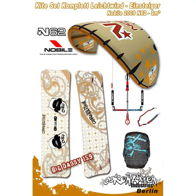 Schneller Versand Kitesurf Set 2 Leichtwind-Einsteiger Nobile 2009 N62 9qm - gold