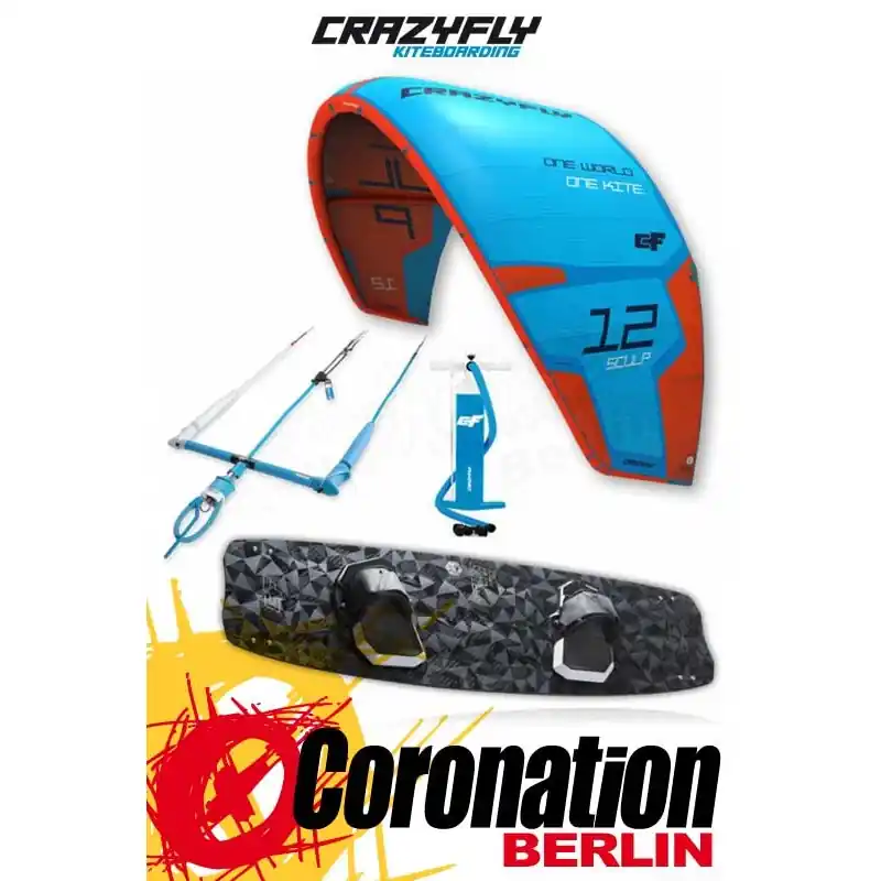 CrazyFly Sculp Blue 10m² & Raptor LTD 2017 Kite + Board + Bar komplett Set Kracherpreis