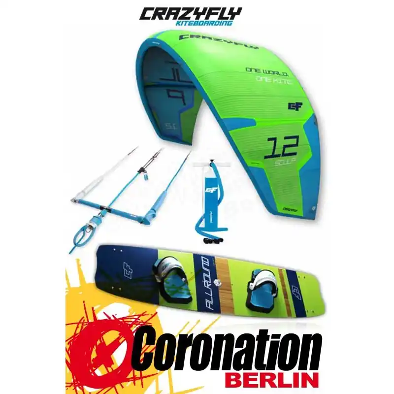 Markenware CrazyFly Sculp Green 10m² & Allround 2017 Kite + Board + Bar komplett Set