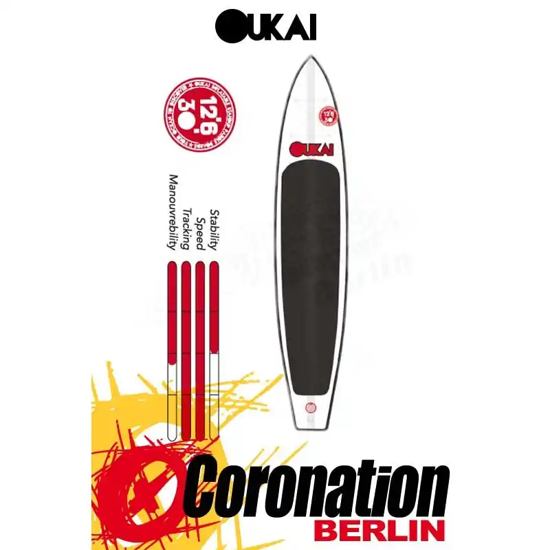OUKAI inflatable SUP 12'6 x 30" Touring Stand Up Paddle Board Blackline Expressversand