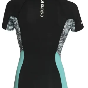 C-Skins UV Skins Solace Women SS Crew Neck Vest Lycra Kurzarm Black/Mono Shells/Ice Blue XS/UK6 Top-Seller