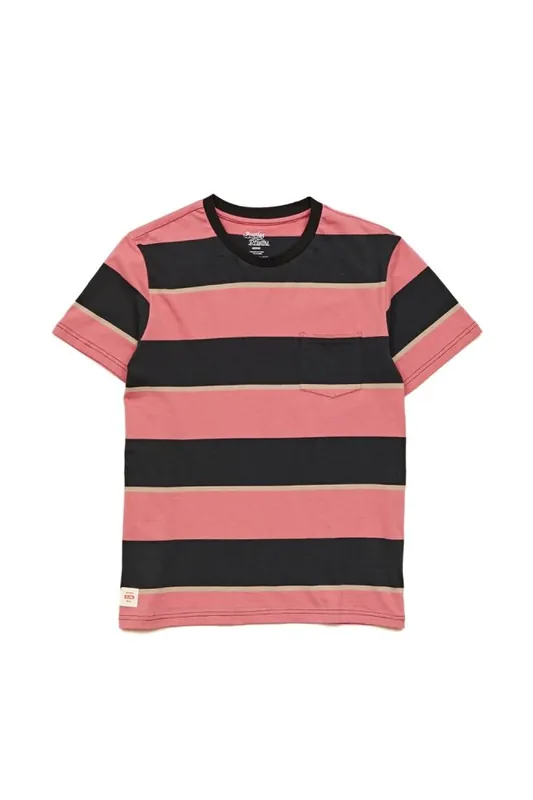 Nur Heute Globe Bootleg Dreams Striped Tee T-Shirt Red Smoke L