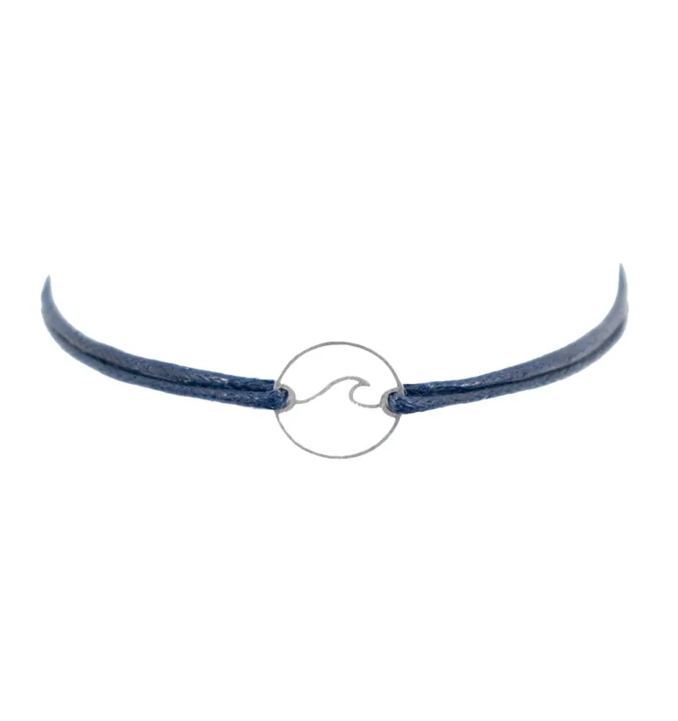 Vintageliebe Armband Stoff Textil Maritim Welle Kreis Silber Dunkelblau Sale