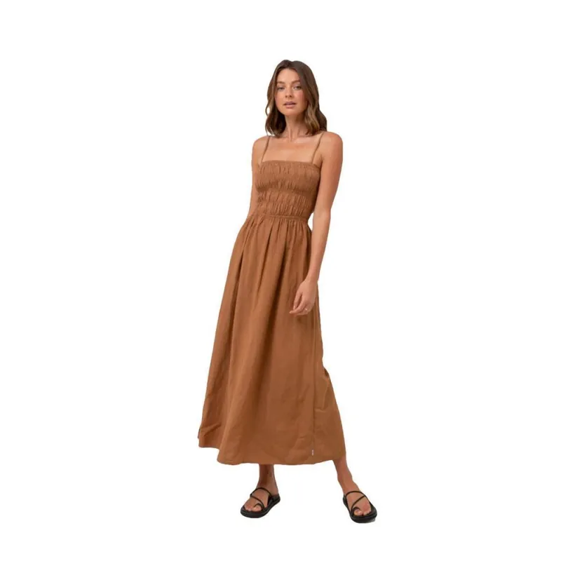 Rhythm. Classic Shirred Midi Dress Caramel M Neuheit