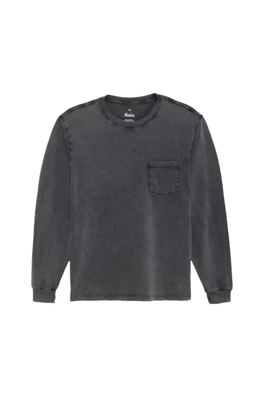 Katin Base Long Sleeve Tee Black Sand Wash L Echt
