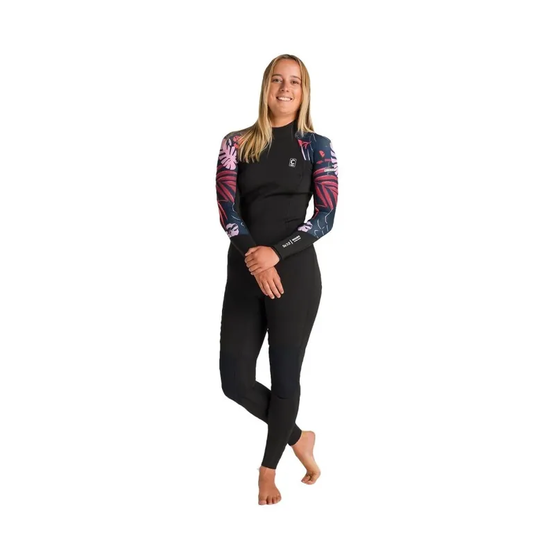 C-Skins Nuwave Solace Lite 3/2 Backtzip Frauen Neoprenanzug Black Tropical L (US10 - UK12) Beliebt