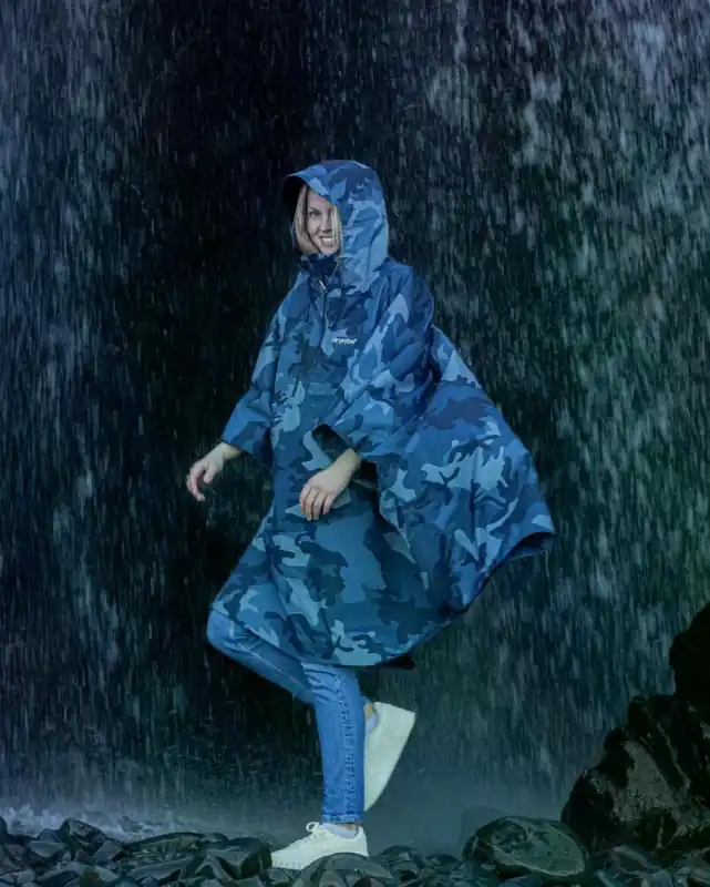 DRYROBE Regen-Poncho wasserdicht Blau Camo unisize Rabatt