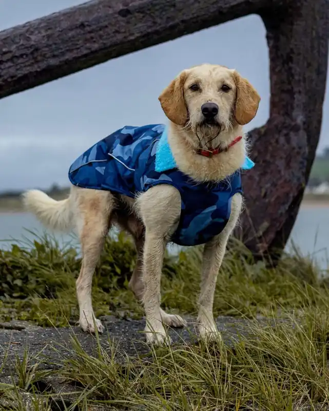 DRYROBE Dog Coat Hundemantel Blau Camo M Billig