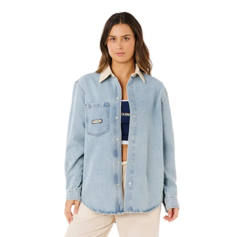 Finale Aktion Rip Curl Surf Side Relaxed Denim Shirt Washed Blue M