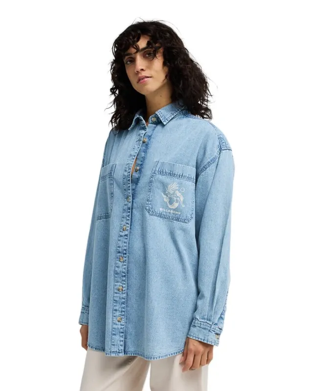 Top-Seller Billabong Down The Coast Jeanshemd Washed Blue