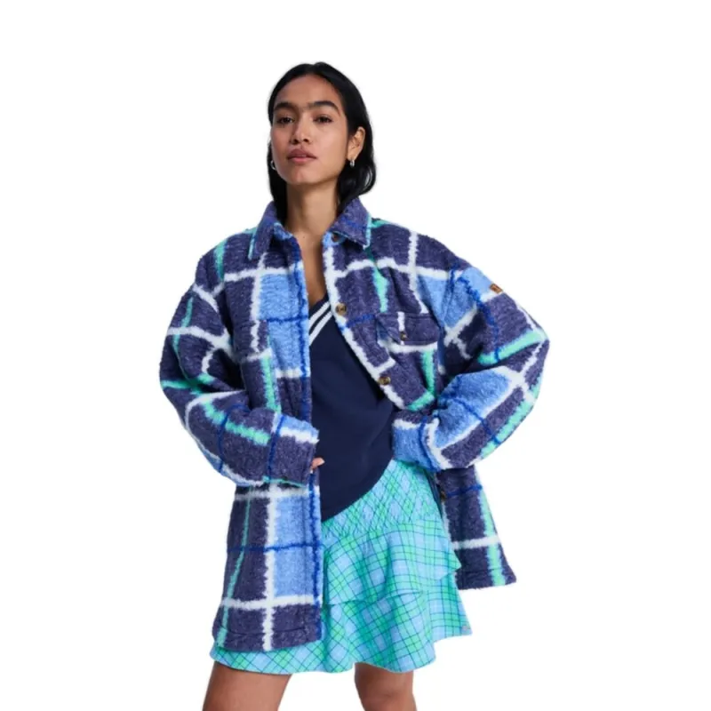 Roxy Over And Above Karierte Fleece Hemdjacke Dutch Blue Plaid Fade Preis Gesenkt