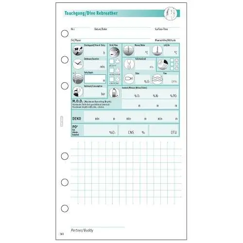 Sub-Book Taucherlogbuch Ersatzseiten, Rebreather, 100TG Sale