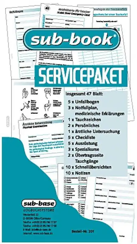 Begrenztes Angebot sub-book Taucherlogbuch Ersatzseiten, Servicepaket