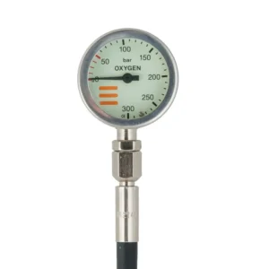 Markenware Tecline Finimeter SPG, 52 mm, Nickel, für Sauerstoff, 230 bar, mit 20 cm HD-Schlauch