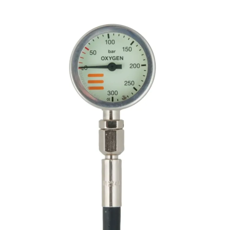 Markenware Tecline Finimeter SPG, 52 mm, Nickel, für Sauerstoff, 230 bar, mit 20 cm HD-Schlauch