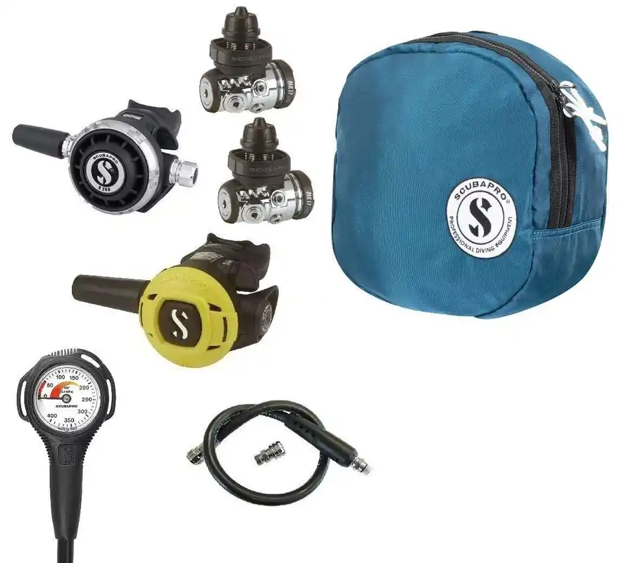 Neu Scubapro Kaltwasser Atemregler Set MK17 EVO2 (2x), G260 mit S270 Octopus, Tasche, Finimeter und Inflatorschlauch