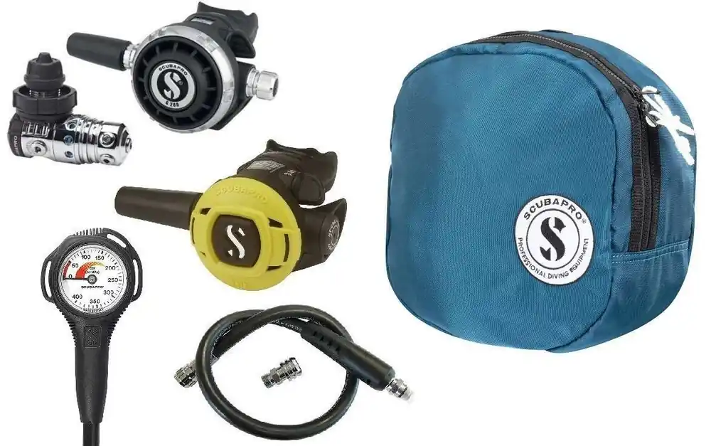 Neu Im Sortiment Scubapro Atemregler Set MK25 EVO G260, S270 Octopus Supersparset mit Tasche, Finimeter und Inflatorschlauch