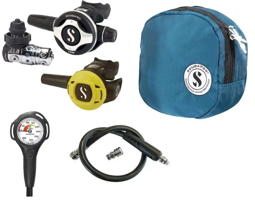 Scubapro Atemregler Set MK25 EVO S600, S270 Octopus Supersparset mit Tasche, Finimeter und Inflatorschlauch Aktuell