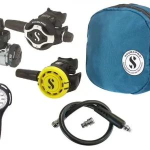 Scubapro Atemregler Set MK17 EVO2 S620 Ti mit R105 Octopus Supersparset mit Tasche, Finimeter und Inflatorschlauch Schneller Versand