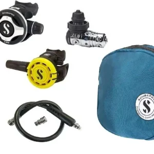Geprüft Scubapro Kaltwasser Atemregler Set MK25 EVO (2x) S600 mit R105 Octopus, Tasche, Finimeter und Inflatorschlauch