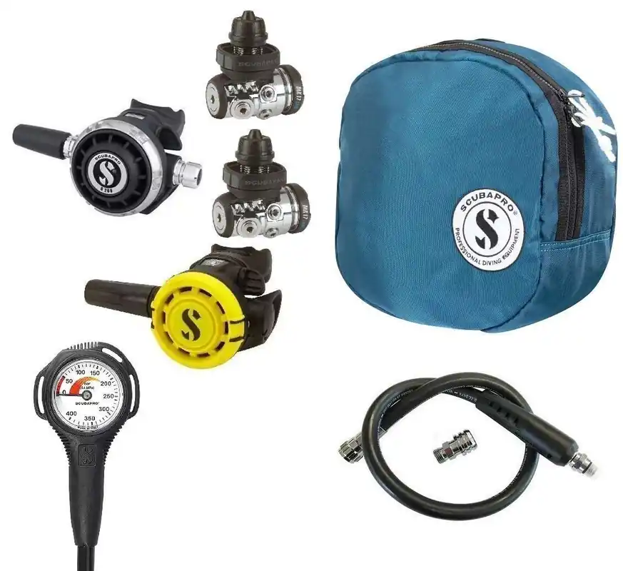 Scubapro Kaltwasser Atemregler Set MK17 EVO (2x), G260 mit R105 Octopus, Tasche, Finimeter und Inflatorschlauch Bestpreis