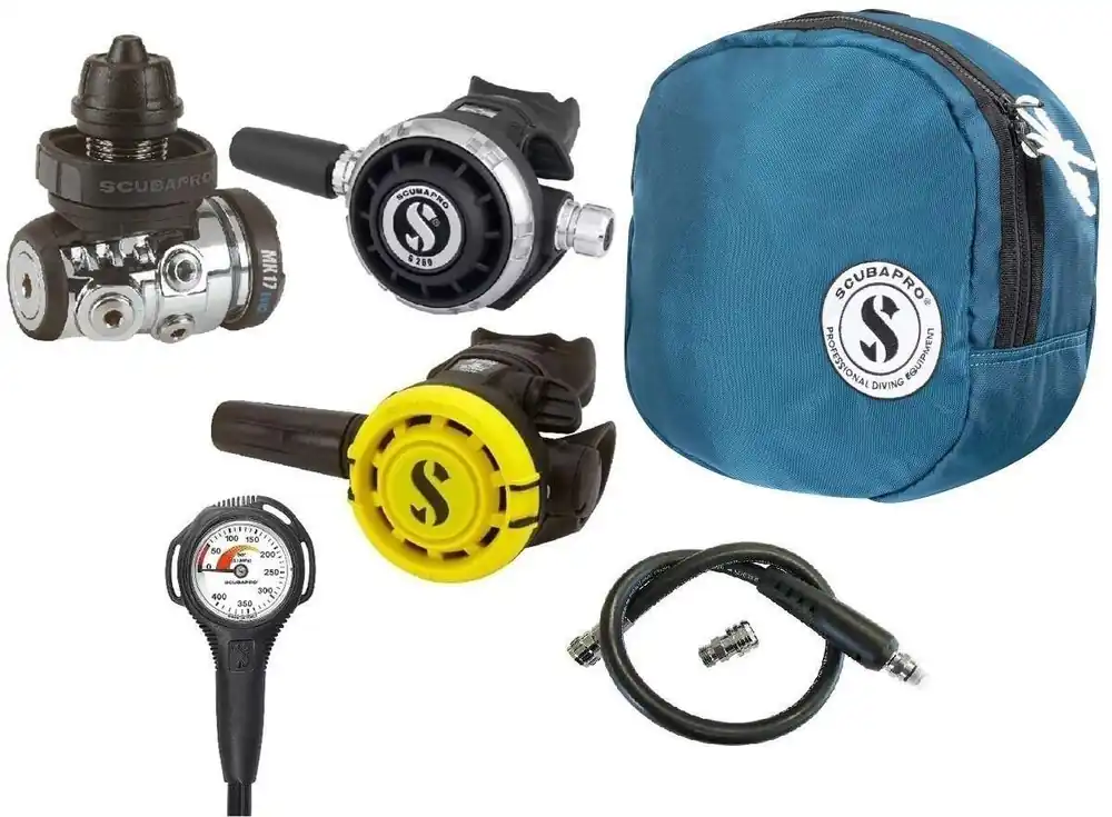 Scubapro Atemregler Set MK17 EVO2 G260, R105 Octopus Supersparset mit Tasche, Finimeter und Inflatorschlauch Nur Heute