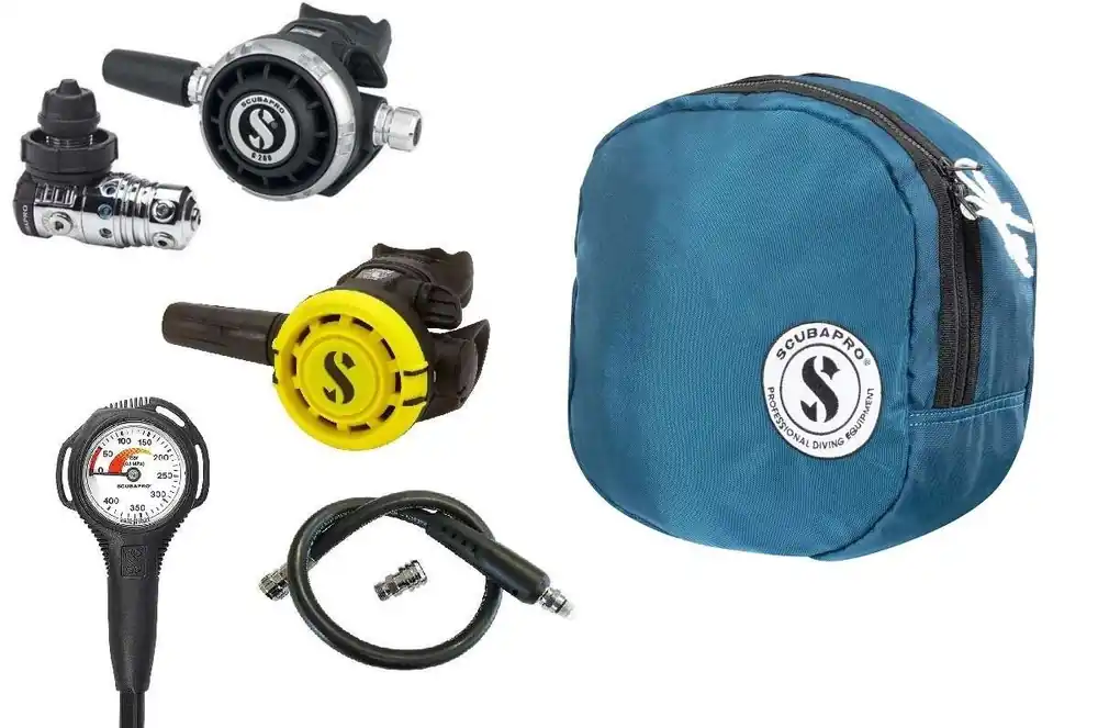 Scubapro Atemregler Set MK25 EVO G260, R105 Octopus Supersparset mit Tasche, Finimeter und Inflatorschlauch Ausverkauf