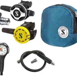 Scubapro Atemregler Set MK25 EVO S600, R105 Octopus Supersparset mit Tasche, Finimeter und Inflatorschlauch Meistverkauft