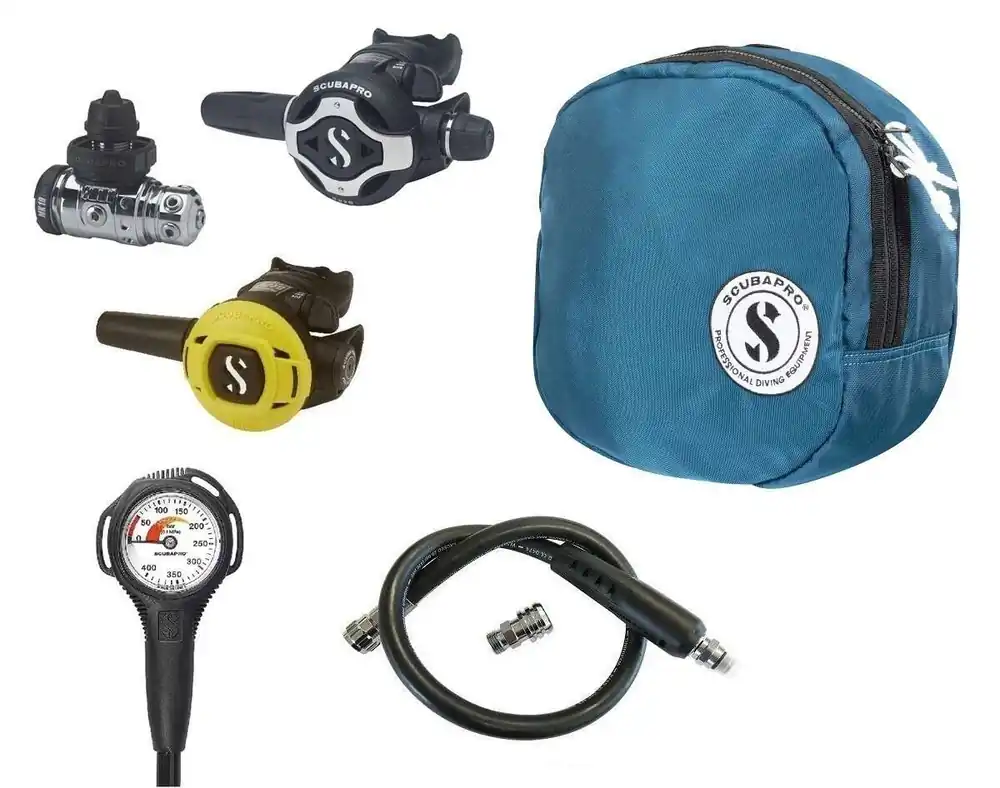 Begrenztes Angebot Scubapro Atemregler Set MK19 EVO S620 Ti mit S270 Octopus Supersparset mit Tasche, Finimeter und Inflatorschlauch